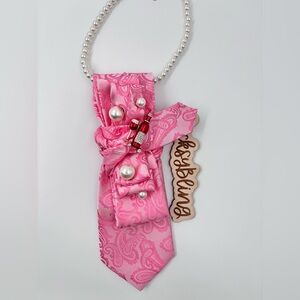 Pink Paisley Necktie with Pearl Accents| Necklace|  Brooch